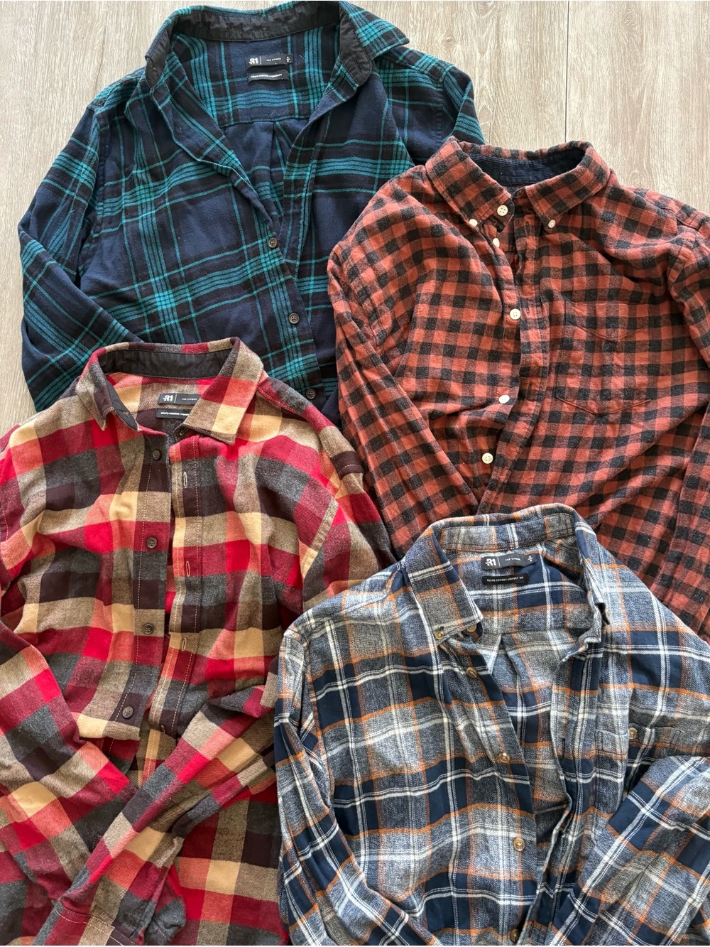 Mens Plaid Button-Down Shirt Lot (4 shirts) - Blue, Teal, Red, Orange